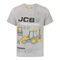 JCB Digger T-Shirt Kids Boys Girls Machines Short Sleeve Grey Top - 11-12 Years