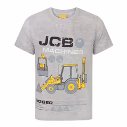 JCB Digger T-Shirt Kids Boys Girls Machines Short Sleeve Grey Top - 13-14 Years