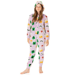 Minecraft Girls Onesie Kids Creeper Steve Purple Game All In One Pjs - Purple, 5-6 Years