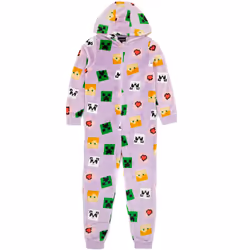 Minecraft Girls Onesie Kids Creeper Steve Purple Game All In One Pjs - Purple, 5-6 Years