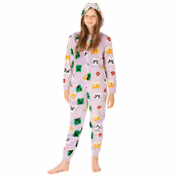 Minecraft Girls Onesie Kids Creeper Steve Purple Game All In One Pjs - Purple, 9-10 Years