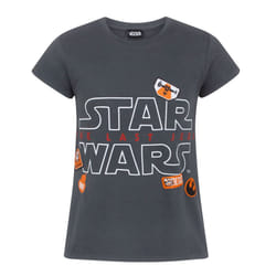 Star Wars T-Shirt Kids Girls Last Jedi Badges Movie Grey Top - 9-10 Years
