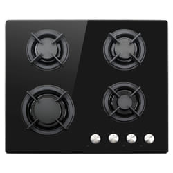 electriQ 60cm Gas on Glass 4 Burner Gas Hob - Black Glass