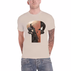 Punisher T Shirt Skull Outline Character new Official Marvel Comics Mens Natural - XXL, White