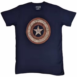 Marvel T Shirt Captain America Embroidered Shield new Official Mens Navy - S, Navy