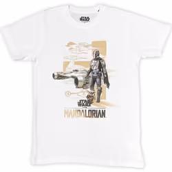 Star Wars T Shirt The Mandalorian Din and Grogu new Official Mens White - L, White
