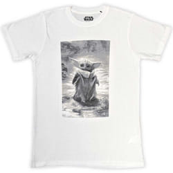 Star Wars T Shirt The Mandalorian Grogu B&W new Official Mens White - M, White
