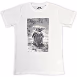 Star Wars T Shirt The Mandalorian Grogu B&W new Official Mens White - L, White