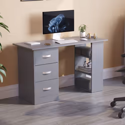 Mason 3 Drawer Shelf Computer Desk PC Office Study - Grey