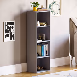 Oxford 4 Tier Cube Bookcase Display Shelving Unit - Grey