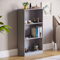 Cambridge 3 Tier Bookcase Wide Shelf Book Storage - Grey