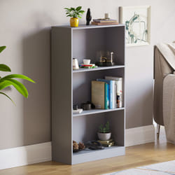Cambridge 3 Tier Bookcase Wide Shelf Book Storage - Grey