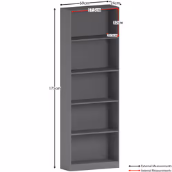 Cambridge 5 Tier Bookcase Tall Shelf Storage Unit - Grey