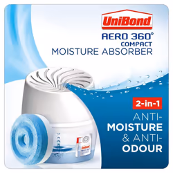 AERO 360 Compact Moisture Absorber Ultra-Absorbent Dehumidifier Helps to Prevent Condensation Mould and Musty Smells, 1 Device incl. 1 Refill Tab 450g