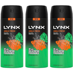 3 x Lynx 48 hrs Deodorant Body Spray 150ml - Jungle Fresh
