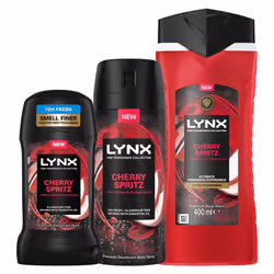 Lynx Fine Fragrance Cherry Spritz Bundle Body Wash, Spray & Stick for Men