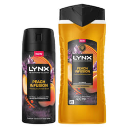 Lynx Fine Fragrance Peach Infusion Bundle Body Spray and Body Wash for Men
