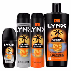 Lynx Sunset Fresh Bundle Spray, Anti-perspirant Aerosol, Body Wash & Roll On