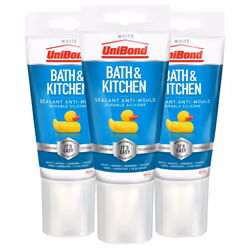 Unibond Silicone Sealant Anti-Mould & Waterproof for Kitchen & Bathroom, 147g 3 Pack