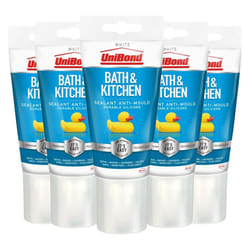 Unibond Silicone Sealant Anti-Mould & Waterproof for Kitchen & Bathroom, 147g 5 Pack