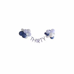 30th Navy Blue Birthday Party Eco Banner Thirty Bunting Hanging Decoration,Medium