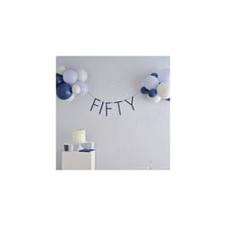 50th Navy Blue Birthday Party Eco Banner Fifty Bunting Hanging Decoration with Included Balloons