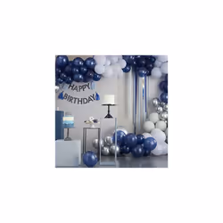 50th Navy Blue Birthday Party Eco Banner Fifty Bunting Hanging Decoration with Included Balloons