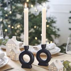 Black Ceramic Dinner Candle Holders Christmas Tabletop Decorations 2 Pack, 14.7cm (H) x 10.8cm (W