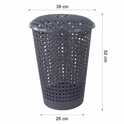 Laundry Washing Basket 48L Hamper Storage Linen Clothes Lid Rattan Style Plastic