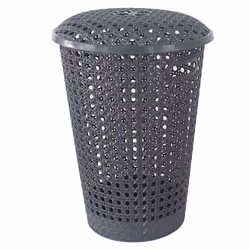 Rattan Laundry Hamper Bathroom Washing Basket Linen 48L Storage Clothes Bin Lid - GREY