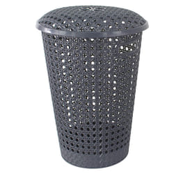 Rattan Laundry Hamper Bathroom Washing Basket Linen 48L Storage Clothes Bin Lid - GREY