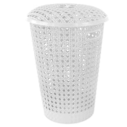Rattan Laundry Hamper Bathroom Washing Basket Linen 48L Storage Clothes Bin Lid - WHITE