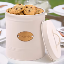 Kitchen Cream Round Canister Biscuit Food Storage Lid Handle Sealed