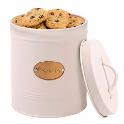 Kitchen Cream Round Canister Biscuit Food Storage Lid Handle Sealed