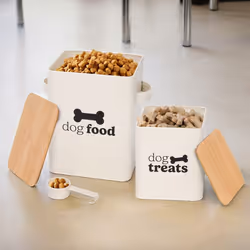 Set of 2 Dog Food Storage Tins with Airtight Bamboo Lids