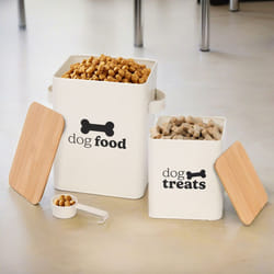 Set of 2 Dog Food Storage Tins with Airtight Bamboo Lids