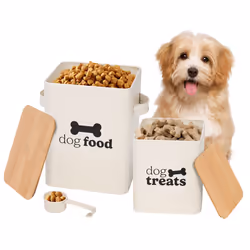 Set of 2 Dog Food Storage Tins with Airtight Bamboo Lids