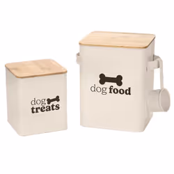 Set of 2 Dog Food Storage Tins with Airtight Bamboo Lids