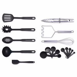 19 Piece Kitchen Utensils Set Stainless Steel Cooking Tools Spatula Whisk Spoons Tongs Cookware