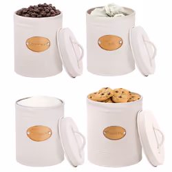 Kitchen Canister Set Tea Coffee Sugar Biscuit Tin Food Storage Handle