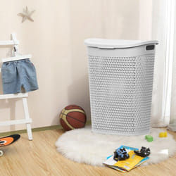 60 Litre Plastic Laundry Basket with Lid & Handles - White