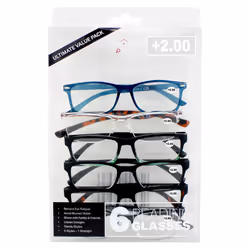 6 Pack Reading Glasses Unisex with Spring Hinges Lightweight Readers Eyeglasses +1.50 +2.00 +2.5 +3.00 - +2.0 Strength