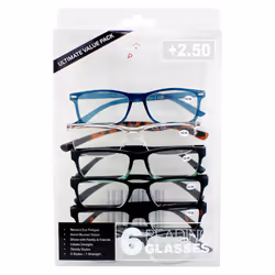 6 Pack Reading Glasses Unisex with Spring Hinges Lightweight Readers Eyeglasses +1.50 +2.00 +2.5 +3.00 - +2.5 Strength