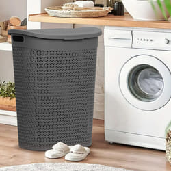 60 Litre Plastic Laundry Basket with Lid & Handles - Grey