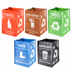 Pack of 5 Reusable Recycling Bags with Handles, Sturdy Easy Recycle Waste Removal