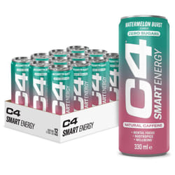C4 Smart Energy Drinks Watermelon Burst 330ml (12 pack) | Sugar Free Energy Drink with 106mg Natural Caffeine, Brainberry, Nootropics, Vitamin C |
