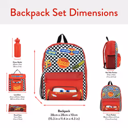 Disney Cars Backpack Set 4 Piece | Lightning McQueen Backpack Pencil Case Water Bottle and Lunch Bag | Children's Backpacks For School And Adventures