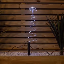 30cm Set of 4 Light up Silver Spiral Shaped Christmas Tree Garden Path Lights with 200 White LEDs