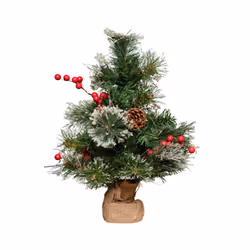 50cm Mini Christmas Tree in Burlap Base with Frosted Tips & Red Berries - Additional view 7