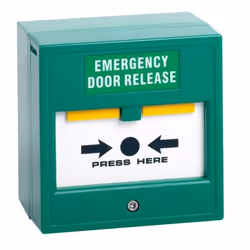 STP-CP22 Double Pole BGU Resettable green surface mount double pole with yellow drop down flag break glass